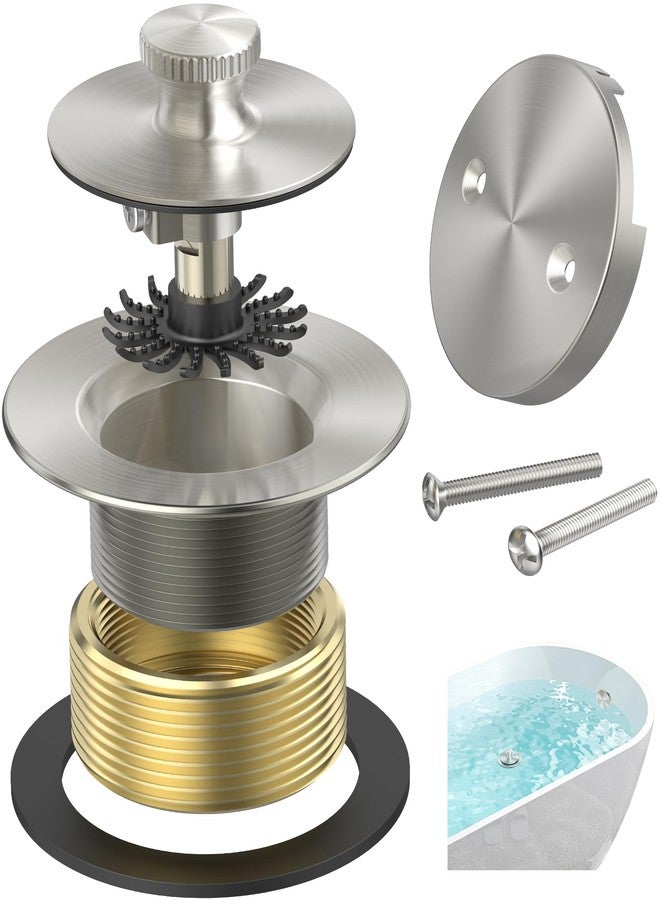 Sogmeter Brushed Nickel Bathtub Drain, Hair Catcher and 2-Hole Overflow Faceplate, 11.5/16 UNC, Lift and Turn Bathtub Drain Replacement, Tub Drain Stopper - Image 1