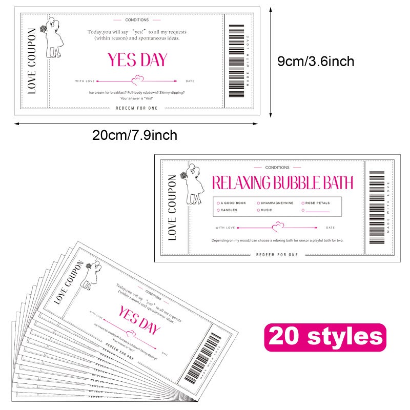 Zonon بطاقات قسائم حب زونون 20 قطعة للزوجين، الزوج، الزوجة، الصديق أو الصديقة هدية رومانسية للزفاف، الذكرى السنوية أو عيد الميلاد، 20 تصميم (أبيض) - Image 2