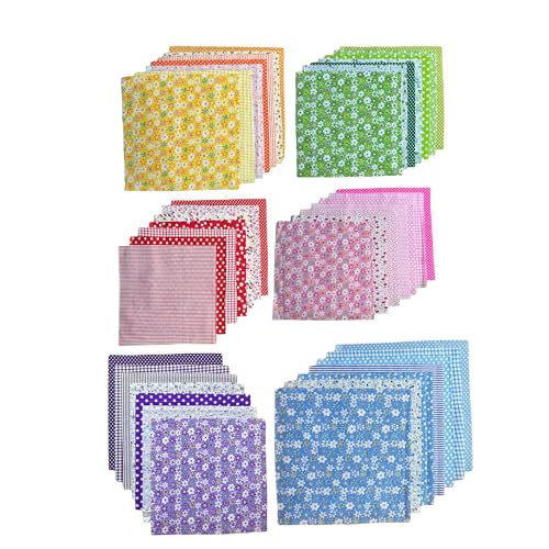 Litboom 42PCS Cotton Fabric Squares for Quilting-9.8x9.8 inches, Multi-Color Floral Prints, Red Pink Yellow Green Blue Purple - Image 1