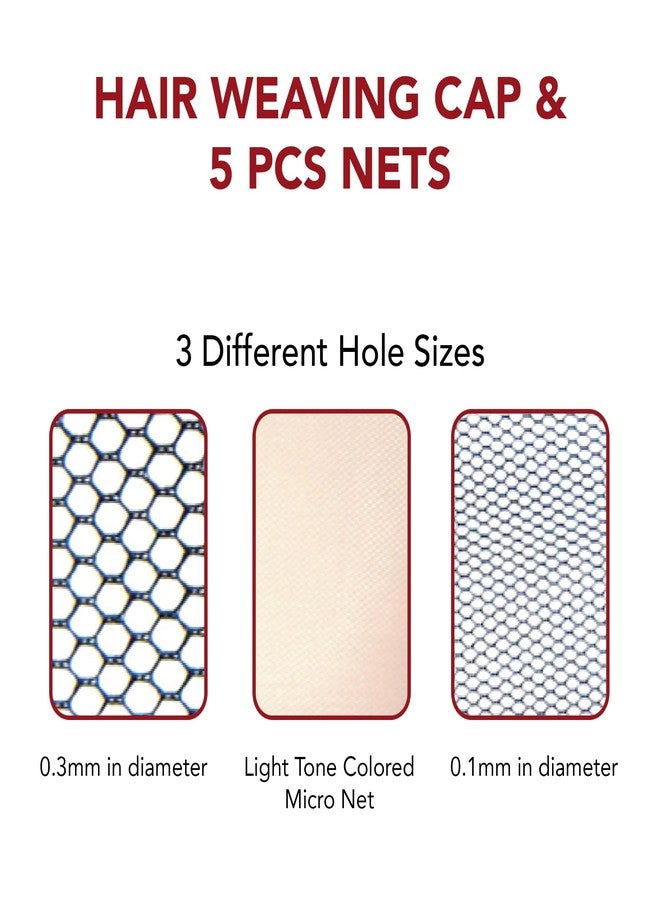 دونا قبعة دونا لتركيب الشعر بخمس شبكات، تصميم شبكي مزدوج بحزام قابل للتعديل، ثلاثة أحجام للفتحات لصنع وتركيب الشعر المستعار، أسود - Image 2