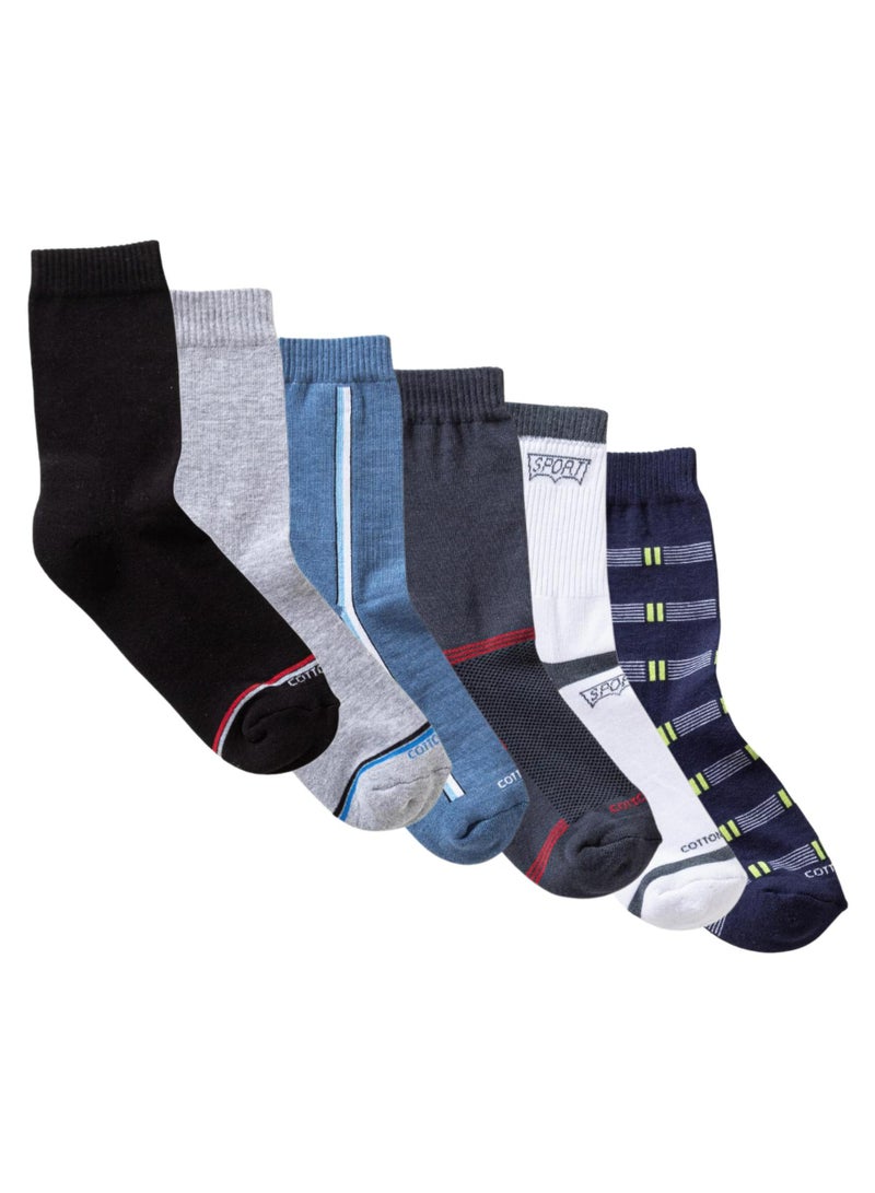 COTTONIL Athletic Crew Socks, 6 Pack, Cotton Blend Half-Towel Cushioned, Multi-Design Patterns for Men - Image 1