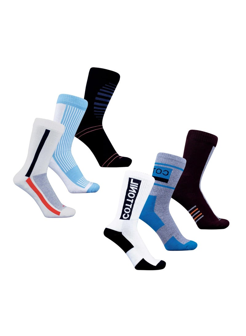 COTTONIL Athletic Crew Socks, 6 Pack, Cotton Blend Half-Towel Cushioned, Multi-Design Patterns for Men - Image 2