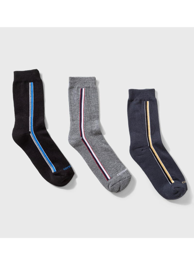 COTTONIL Athletic Crew Socks, 6 Pack, Cotton Blend Half-Towel Cushioned, Multi-Design Patterns for Men - Image 3