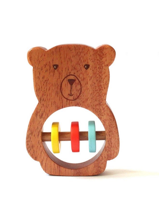 Shumee Handmade Wooden Bear Rattle Animal Shaped Wooden Baby Rattle And Teething Toy Natural Wood And Beeswax Sealer Ages 6Mo+ - Image 1