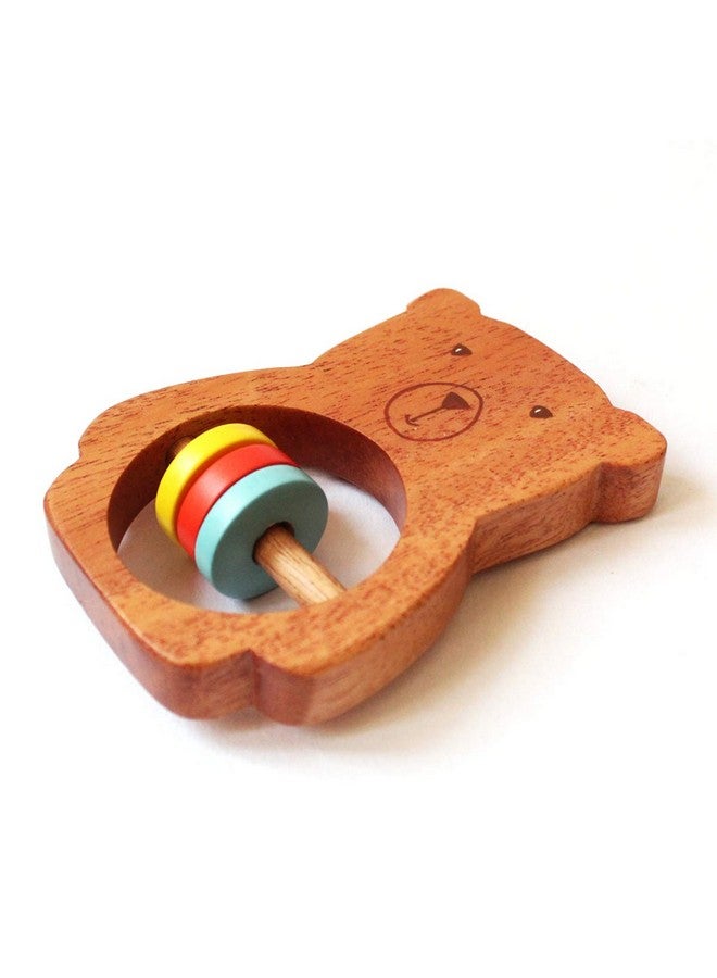 Shumee Handmade Wooden Bear Rattle Animal Shaped Wooden Baby Rattle And Teething Toy Natural Wood And Beeswax Sealer Ages 6Mo+ - Image 3