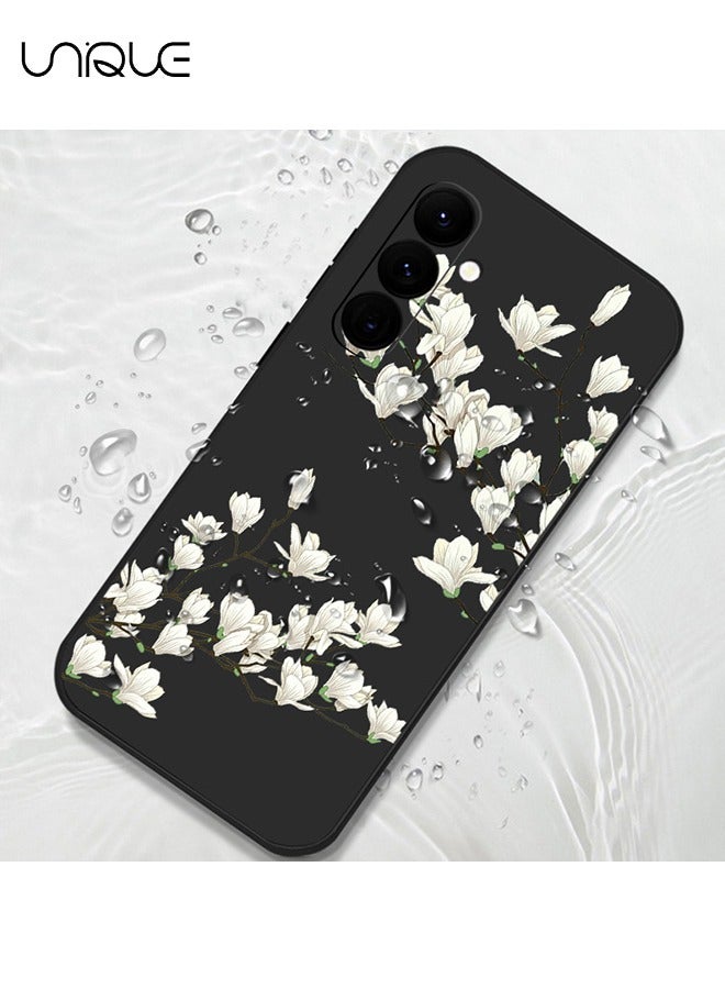 Compatible with Samsung Galaxy A55 Case - Flowers Anti Slip Shockproof Flexibility Soft Silicone Protector Phone for Samsung Galaxy A55 Case - Black