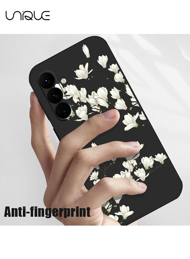 Compatible with Samsung Galaxy A55 Case - Flowers Anti Slip Shockproof Flexibility Soft Silicone Protector Phone for Samsung Galaxy A55 Case - Black