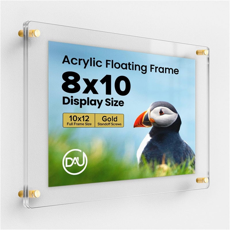 DistinctAndUnique Acrylic Floating Frames Gold Standoffs(single) 8" x 10" Clear Acrylic Frames for Wall Mount Floating Picture Frame, Diploma Poster Certificate Hanging Photo Display Degree Prints Artwork Documents - Image 1