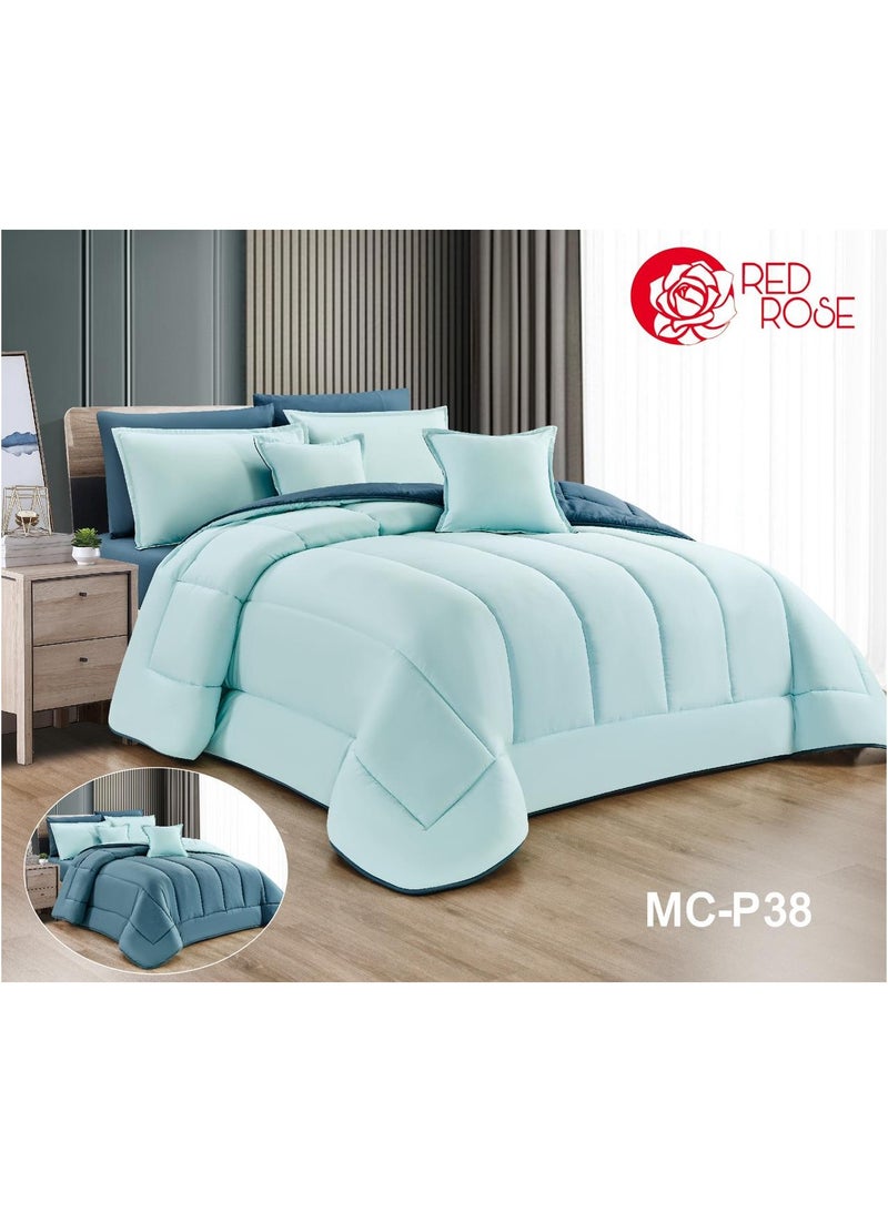 ريد روز طقم لحاف سرير نفرين نظام وجهين مفرش مكون من 8 قطع مايكروفايبر لحاف مقاس240 في 260سم - Image 1