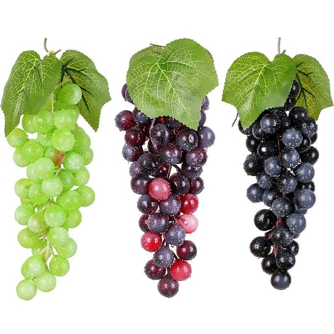 87 INCHES ARTIFICIAL GRAPES CLUSTER RUBBER GRAPE BUNDLES FAKE DECORATIVE GRAPES BUNCHES FOR VINTAGE WEDDING FAVOR FRUIT WINE DECOR FAUX FRUIT PROPS HOME DECORATION 3 PACK