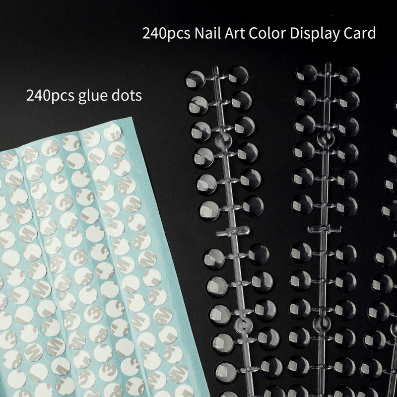 Biubee 240 Pcs Round False Nail Display Tips- Transparent Nail Art Display Chart Nail Art Color Display Tips Tool Nail Swatch Sticks with Adhesive Sticker for Nail Polish Training Practicing Color Displaying - Image 2