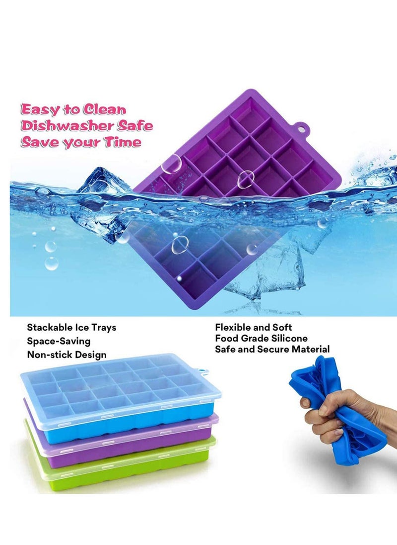 SYOSI - Ice Cube Trays, Easy Release Silicone Flexible 24 Ice Cube Trays with Spill-Resistant Removable Lid, BPA Free, for Freezer, Stackable Ice Trays with Covers and Dishwasher Safe 2Pcs - Image 1