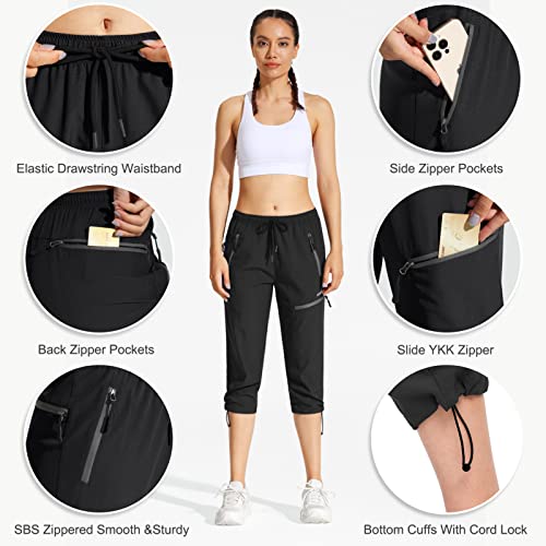 MOCOLY Women's Hiking Capris Pants Outdoor Lightweight Quick Dry Water Resistant UPF 50 Cargo Pants with Zipper Pockets Black M - Image 4