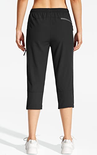 MOCOLY Women's Hiking Capris Pants Outdoor Lightweight Quick Dry Water Resistant UPF 50 Cargo Pants with Zipper Pockets Black M - Image 3
