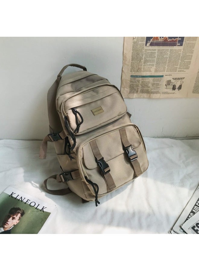 Korean OxFord Cloth Backpack Men And Women Large Capacity Student Schoolbag Casual Outdoor Travel Backpack Customized-Color:Khaki - Image 1