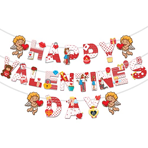 Festiko® Happy Valentine's Day Banner With Cute Love & Cupid Signs, Valentine's Decorations, Valentine's Day Decoration Item, Love Celebration Banner, Valentine Banner - Image 1