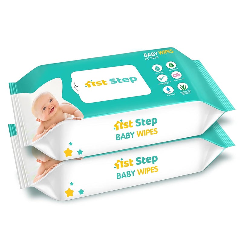 1st Step مناديل مبللة للأطفال مدعمة بالألوة فيرا وزيت الجوجوبا (80 قطعة، عبوة من 2) - Image 1