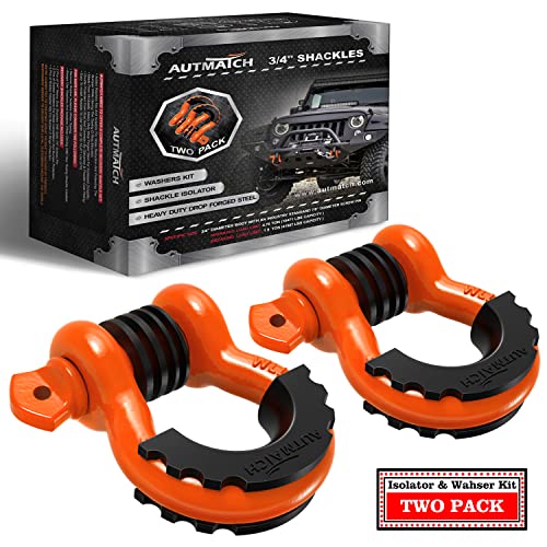 AUTMATCH D Ring Shackle 3/4" Shackles (2 Pack) 41,887Ibs Break Strength, Clevis Shackle with 7/8" Screw Pin and Shackle Isolator Washers Kit for Tow Strap Winch Off Road Vehicle Recovery, Orange - Image 1