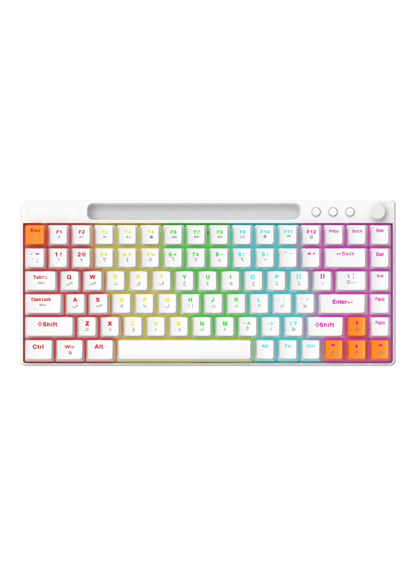 porodo - Wired Mechanical Keyboard with 23 Different Backlighting Modes and Rotary Knob for Easy Audio Control / 84 Keys US Plus Arabic / Gaming and Fast Typing - White - Image 1