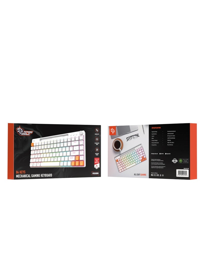 porodo - Wired Mechanical Keyboard with 23 Different Backlighting Modes and Rotary Knob for Easy Audio Control / 84 Keys US Plus Arabic / Gaming and Fast Typing - White - Image 1
