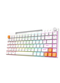 porodo Wired Mechanical Keyboard with 23 Different Backlighting Modes and Rotary Knob for Easy Audio Control / 84 Keys US Plus Arabic / Gaming and Fast Typing - White  - Image 3
