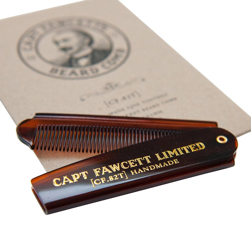 Captain Fawcett Folding Pocket Beard Comb | Hand Crafted | Fine Toothed Hair Comb | 82T | 193mm | - Image 1