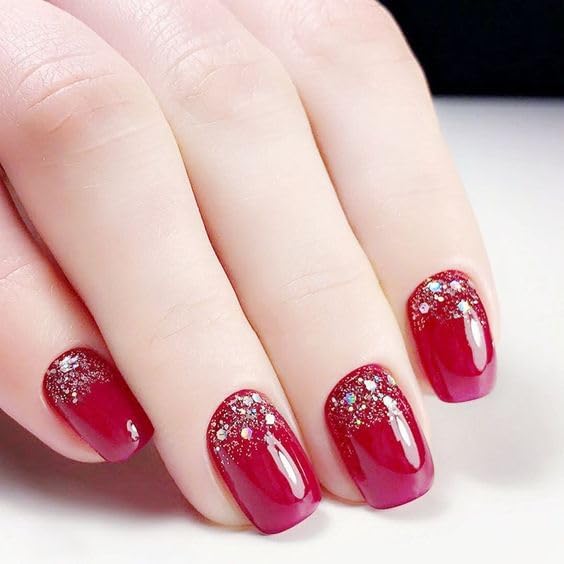 GODFLY SelfAdhesive False Nails With Glitter Full Cover Reusable Stick on Nails Acrylic Glitter Glue on Nails for Women Nail DecorationsMulti Design Colour12 Pcs 1 Box6 PACK - Image 1