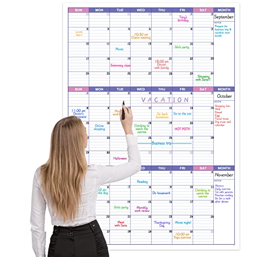 BooQool Large Dry Erase Calendar for Wall Undated 3 Month Calendar 277 x 40 Erasable Reusable Laminated White Board with 8 Round Stickers Vertical Layout Home Office and School - Image 1