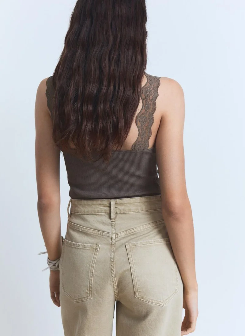 MANGO Fitted Top With Lace Neckline
