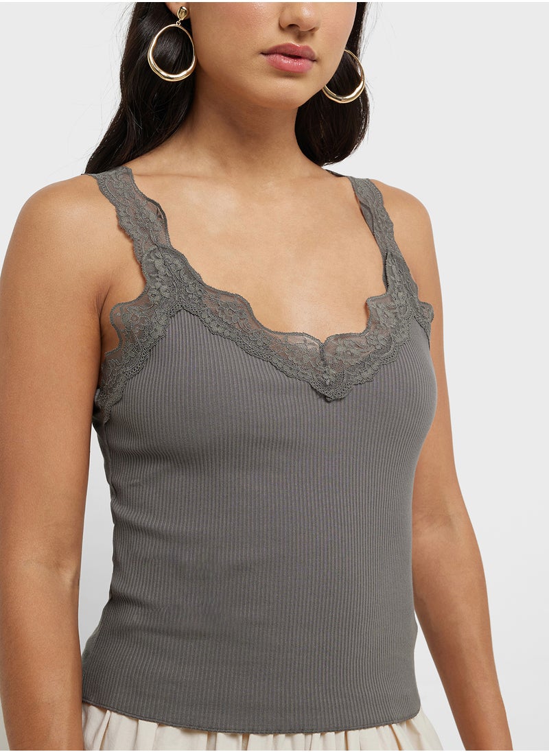 MANGO Fitted Top With Lace Neckline  - Image 3