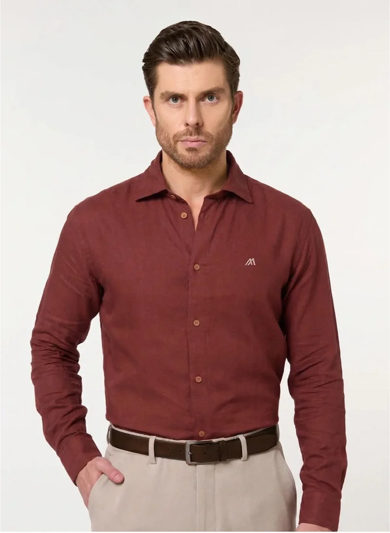 مانرزم The Juicy Bright Strawberry Lyocell Linen Shirt with Lively Hue