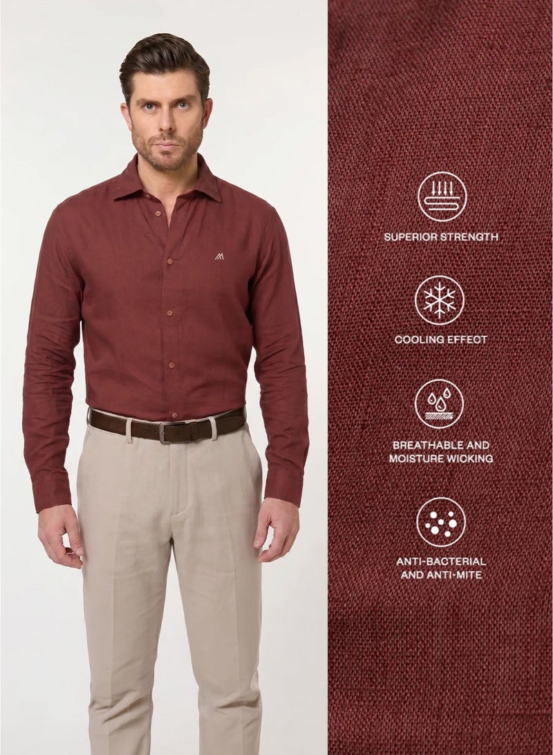 مانرزم The Juicy Bright Strawberry Lyocell Linen Shirt with Lively Hue - Image 3
