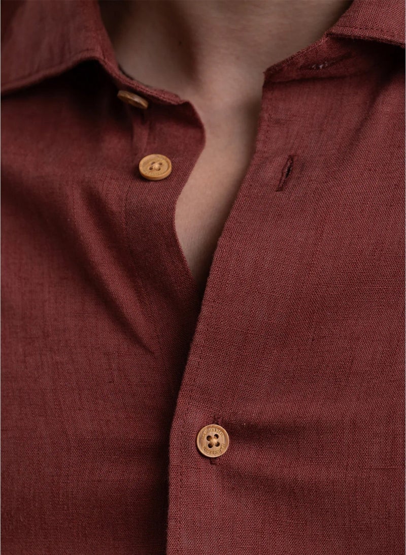 مانرزم The Juicy Bright Strawberry Lyocell Linen Shirt with Lively Hue - Image 5