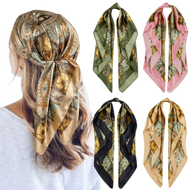 QBSM 4 Pcs 35'' Satin Head Scarf Silk Feeling Neck Scarves Hair Wrap for Sleeping Large Square Headscarf for Women - Image 1
