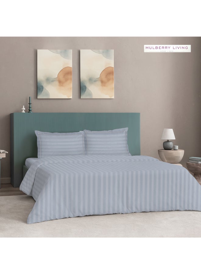 MULBERRY LIVING طقم غطاء لحاف مخطط إليزيان قطن %  خيط - أزرق داكن - Image 2