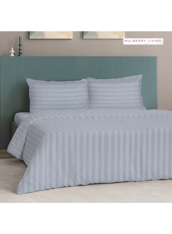 MULBERRY LIVING طقم غطاء لحاف مخطط إليزيان قطن %  خيط - أزرق داكن - Image 5