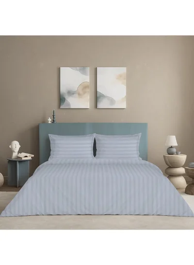 MULBERRY LIVING 100% Cotton 4 Piece Set: Duvet Cover: Width 260 x Length 240 cms. Fitted Cal. King Sheet : 200 x 200 x 30 cms. Pillow Covers : 50 x 75 cms - 300 TC Elysian Stripes(2cm) - Slate Blue