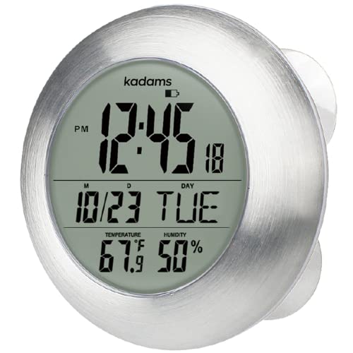 KADAMS KADAMS Bathroom Shower Digital Wall Clock Large LCD Screen  Kitchen Clock  Water Resistant Timer  Seconds Counter  Temperature  Humidity Display  Multiple Mounting Options Silver 