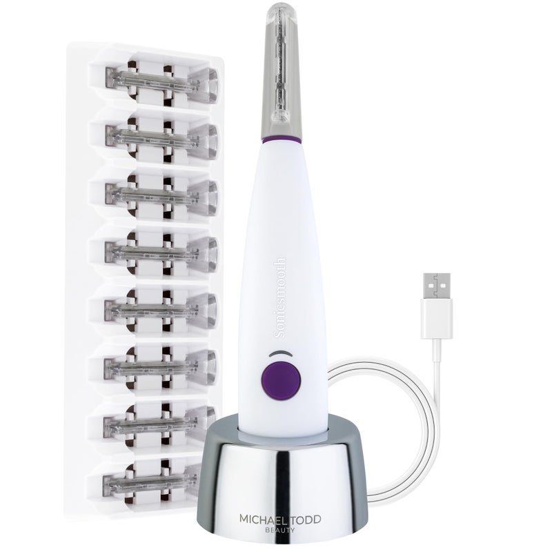 Michael Todd Beauty - Sonicsmooth â€“ SONIC Technology Dermaplaning Tool - 2 in 1 Womenâ€™s Facial Exfoliation & Peach Fuzz Hair Removal System with 8 Weeks of Dermaplaning Blades - Image 1