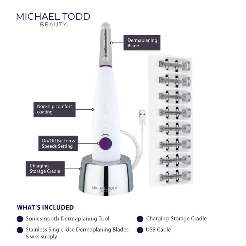 Michael Todd Beauty - Sonicsmooth â€“ SONIC Technology Dermaplaning Tool - 2 in 1 Womenâ€™s Facial Exfoliation & Peach Fuzz Hair Removal System with 8 Weeks of Dermaplaning Blades - Image 2