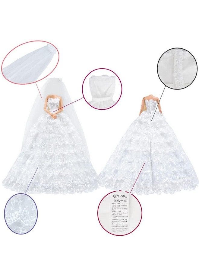 E-TING فستان زفاف أبيض رائع طويل للأميرات مع طرحة لدمى الفتيات بطول 11.5 بوصة (الدمية غير مشمولة) - Image 5