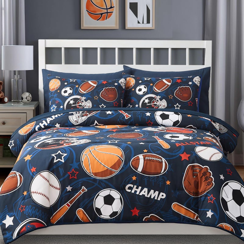 Wink Deer Full Size Comforter Set for Boys-7 Pieces Sports Ball Games Glow in the Dark Full Bedding Sets for Kids, Ultra Soft Bed in A Bag with Sheets - Image 1