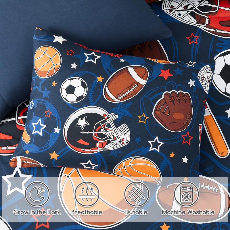 Wink Deer Full Size Comforter Set for Boys-7 Pieces Sports Ball Games Glow in the Dark Full Bedding Sets for Kids, Ultra Soft Bed in A Bag with Sheets - Image 5