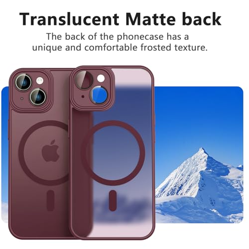 Tobfit Silicone Magnetic Case For iPhone 14 6.1-Inch Compatible With Magsafe, Translucent Matte Back Slim Shockproof Case Phone Cover For iPhone 14,Wine Red - Image 4