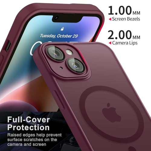 Tobfit Silicone Magnetic Case For iPhone 14 6.1-Inch Compatible With Magsafe, Translucent Matte Back Slim Shockproof Case Phone Cover For iPhone 14,Wine Red - Image 3