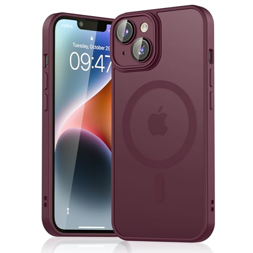 Tobfit Silicone Magnetic Case For iPhone 14 6.1-Inch Compatible With Magsafe, Translucent Matte Back Slim Shockproof Case Phone Cover For iPhone 14,Wine Red - Image 1