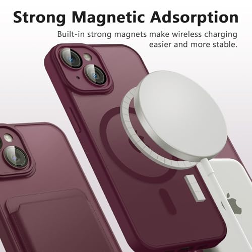 Tobfit Silicone Magnetic Case For iPhone 14 6.1-Inch Compatible With Magsafe, Translucent Matte Back Slim Shockproof Case Phone Cover For iPhone 14,Wine Red - Image 5