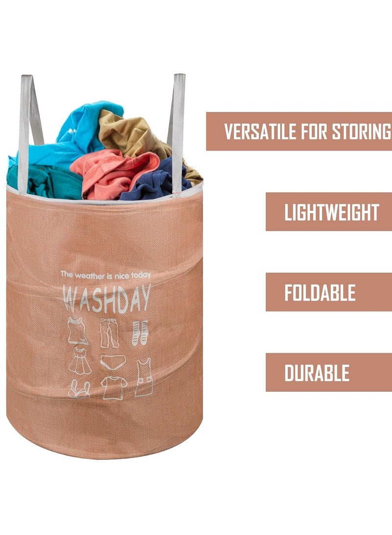 Plan A 45L Round Canvas Laundry Hamper, Foldable Waterproof Storage Basket with Rustproof Plastic Zipper Lid, Ideal for Clothes, Toys, Space Organization (Beige) - Image 5
