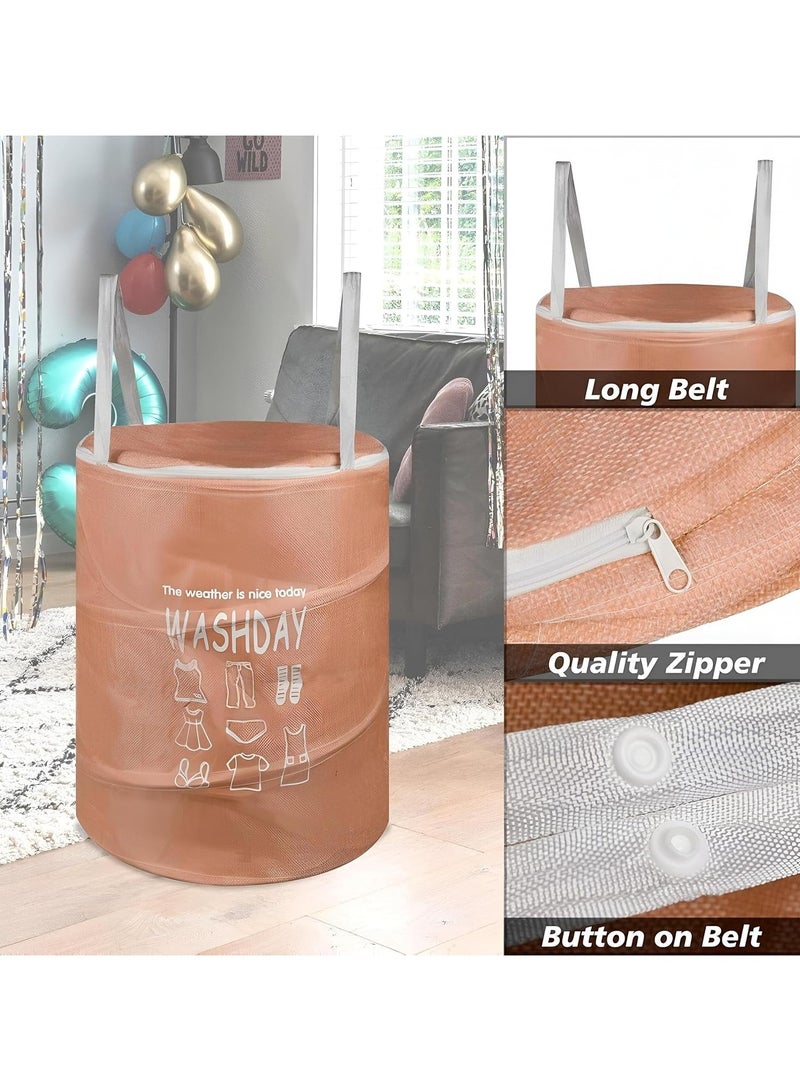 Plan A 45L Round Canvas Laundry Hamper, Foldable Waterproof Storage Basket with Rustproof Plastic Zipper Lid, Ideal for Clothes, Toys, Space Organization (Beige) - Image 4