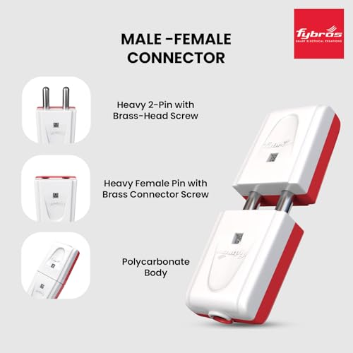 Fybros Melon 2 Pin Male Female Adapter Plug Top - White-Red (Pack of 10) Made in India - Image 5